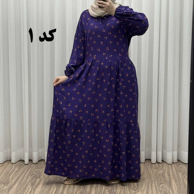 پیراهن گلریز چیندار آیدایی پاموق کد 1522 جنس نخی شسته شده فری سایز تا 50 کمربنددار چهارفصل