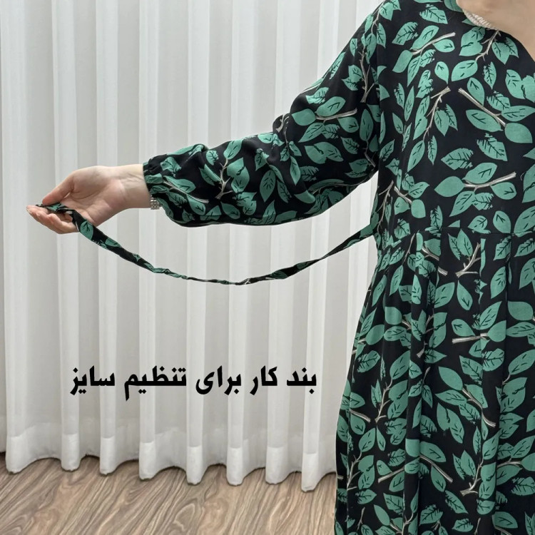 پیراهن نخی گلدار برگ فری سایز تا 46 سوپر نخ خارجی چهارفصل زنانه شیک راحت سایه نمیندازد کمربند دارد
