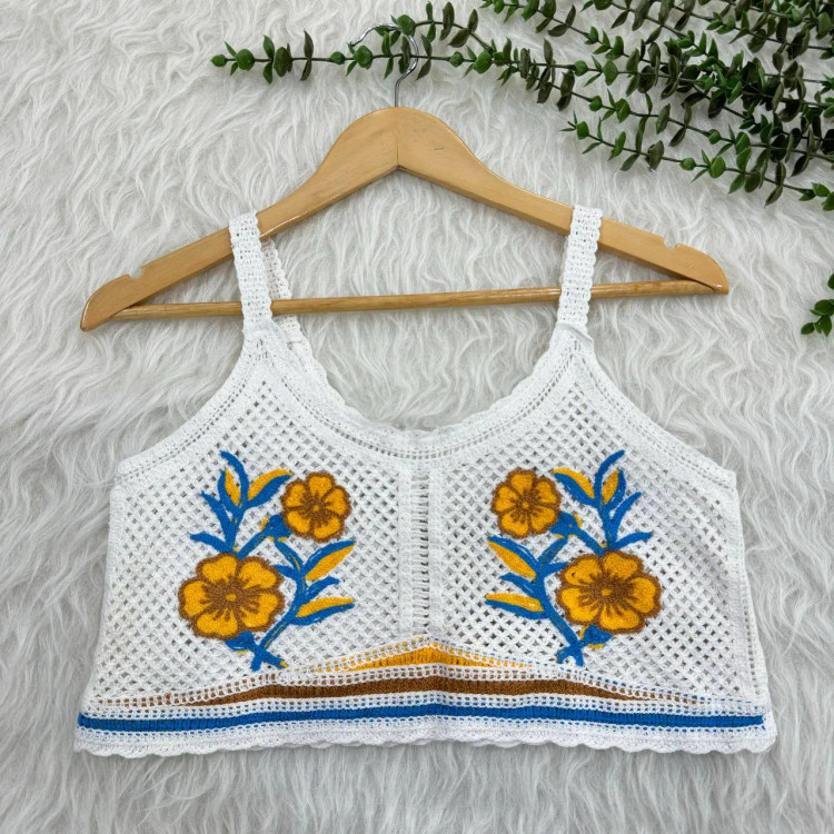 تاپ کراپ قلاب بافی زنانه فری سایز تا 42 قد 45 سانتی متر شیک چهارفصل