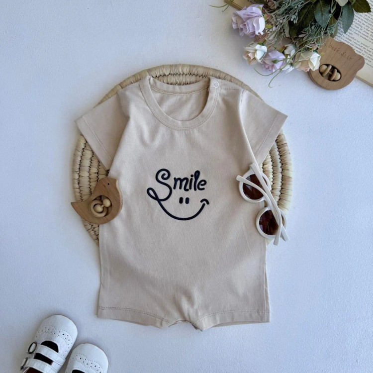 رامپر نوزادی پسرانه طرح smile جنس پنبهای لطیف سایز 6 ماه تا 3 سال